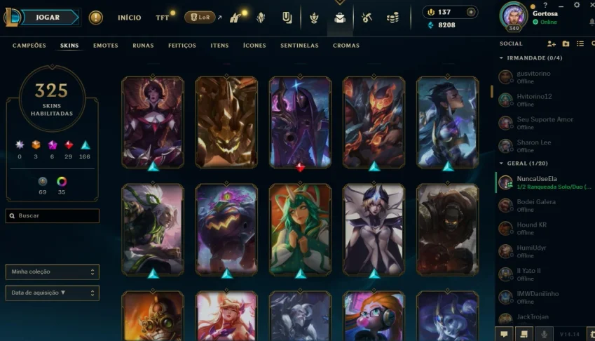 Conta no LOL com mais de 325 Skins e 35 cromas