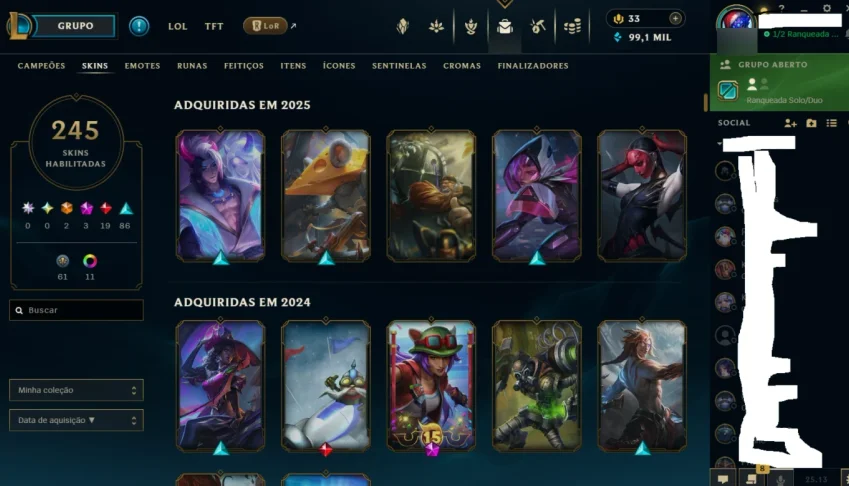 Conta do LoL de 2012 com todos os champions, mais de 240 ski