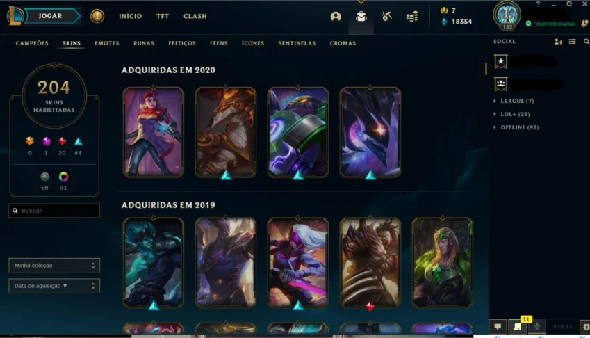 Conta 202 skins all champions and mt mais.