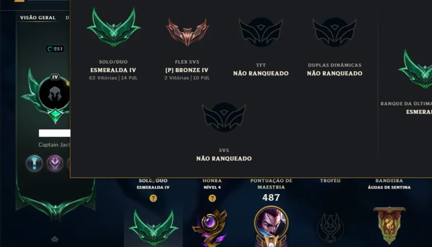 Esmeralda 4 com 150 Champs e 85 Skins ( MID / ADC / JG )
