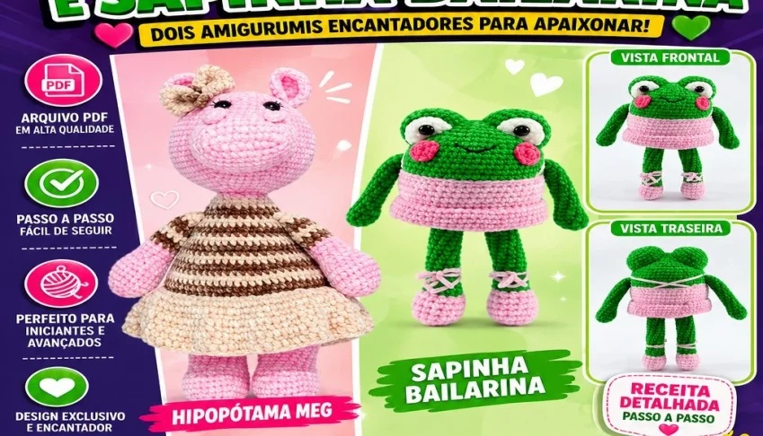 Receita Amigurumi PDF - Pelúcia Ursinho Sapinha Hipopótama