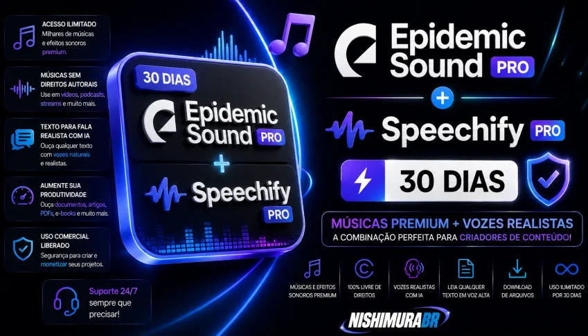 🎶 Epidemic Sound PRO + Speechify 30 dias