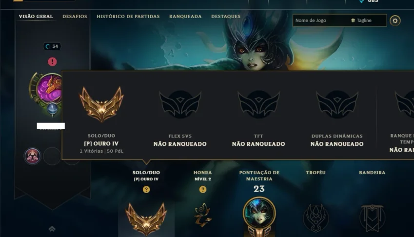 Ouro 4 com 30 Champs e 7 Skins