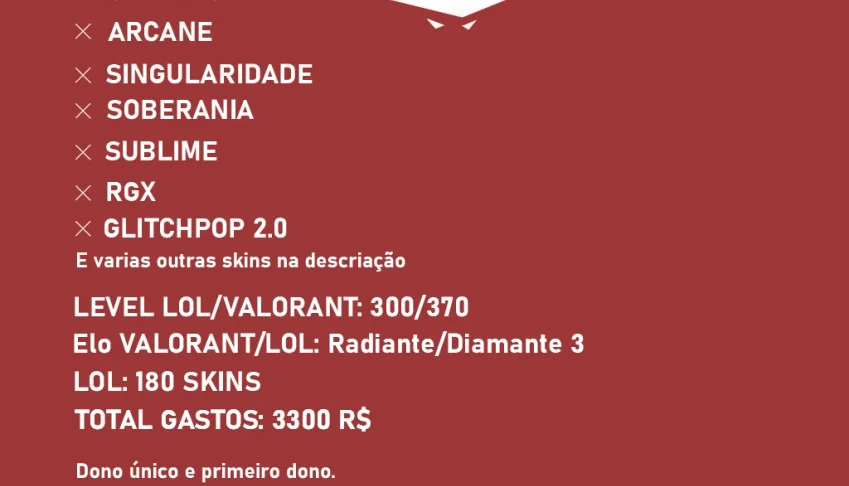 Conta Valorant e League of Legends muitas SKINS e HIGH Elo