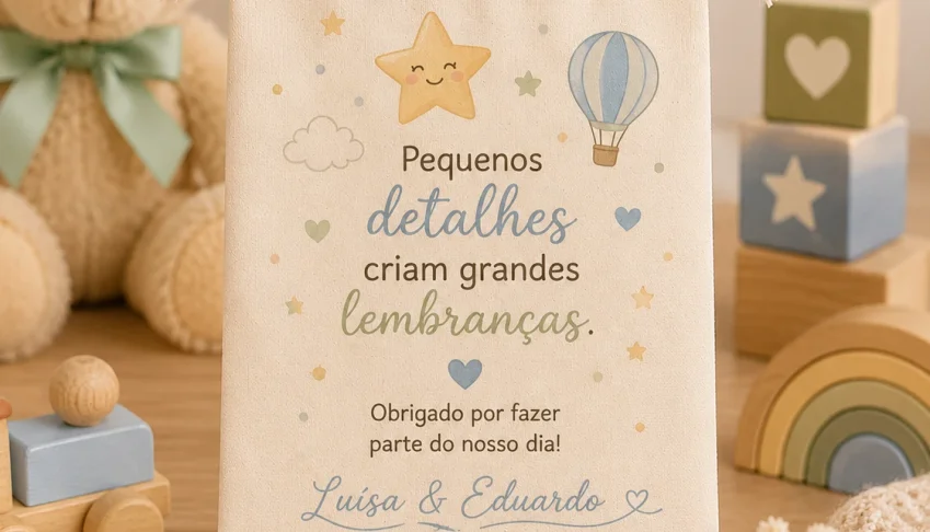 Saquinho de Algodão Cru Personalizado 20x15 cm