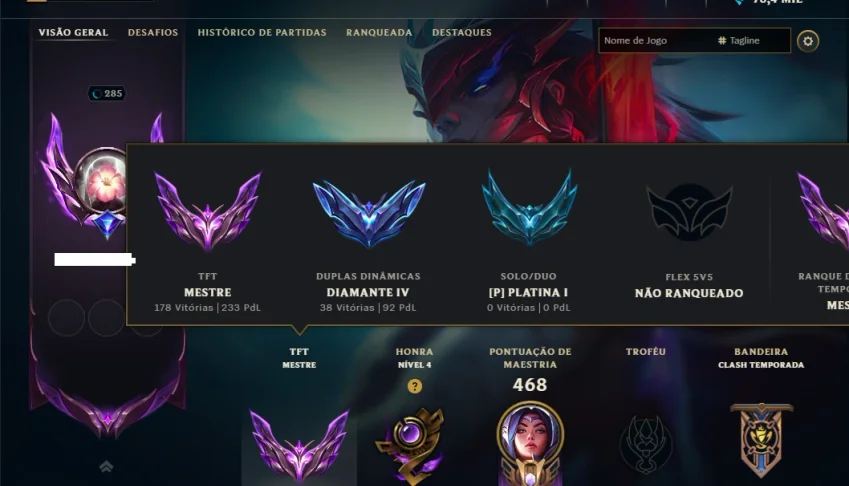Diamante 4 com TODOS os Champs e 96 Skins ( TOP / MID / ADC)