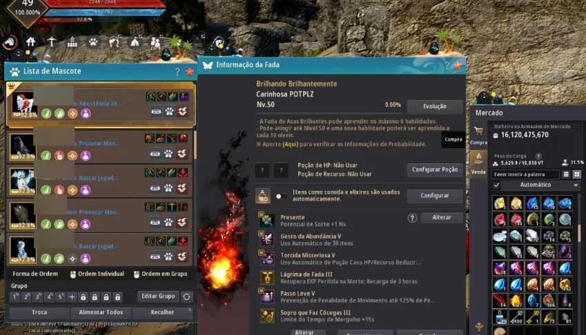 Conta BDO,789 GS, barraca, fada pot5 Pegasus t10, 2 potes