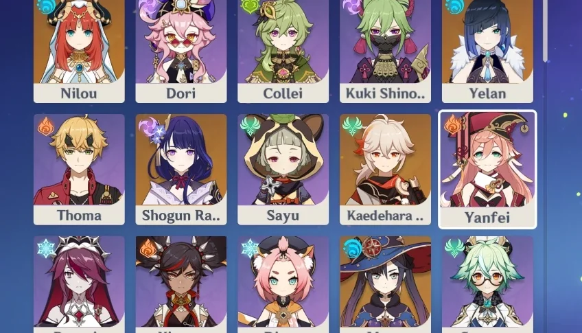 Raiden Shogun + Assinatura + Kazuha + Nahida + Yelan