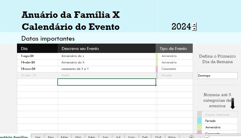 Calendário De Eventos Anual Em Familia
