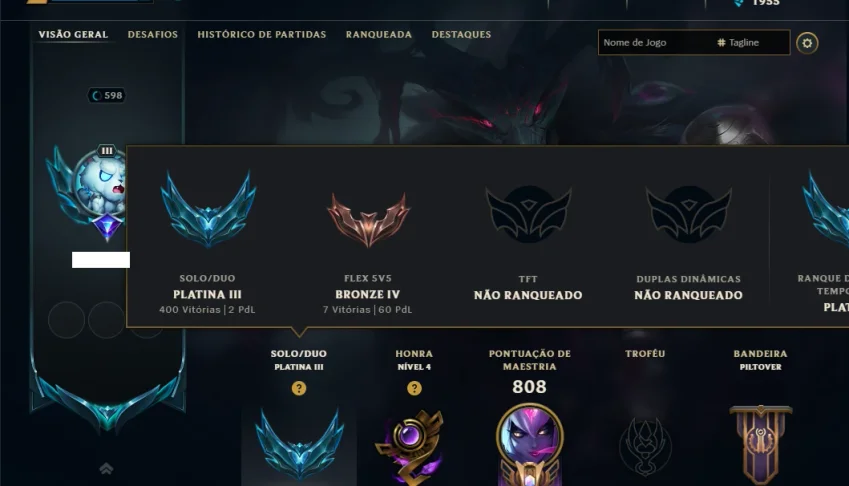 Platina 3 com TODOS os Champs e 129 Skins ( MONO JG )
