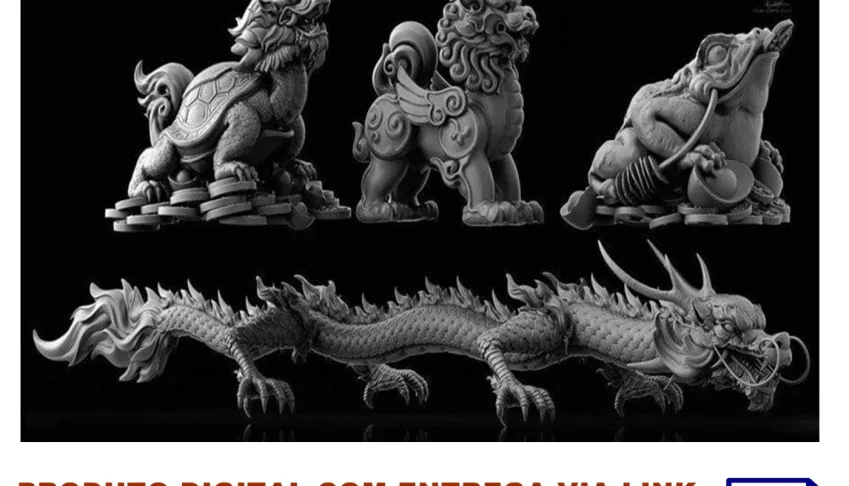 STL Para Impressão 3D - Dragões Chinês Arquivos Para 4 Peças