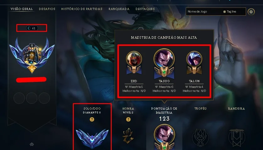 [Conta Br] Dima 4 Soloq+skins+mmr Bufado Fila Mestre+zaahen