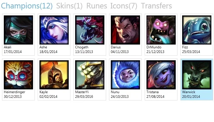 CONTA LV24 12 CHAMPS 1 SKINS