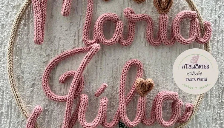 Porta maternidade Nome Composto Laço com flores modelo Mor