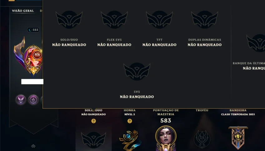 Unranked com TODOS os Champs e 427 Skins ( Nivel 523 )