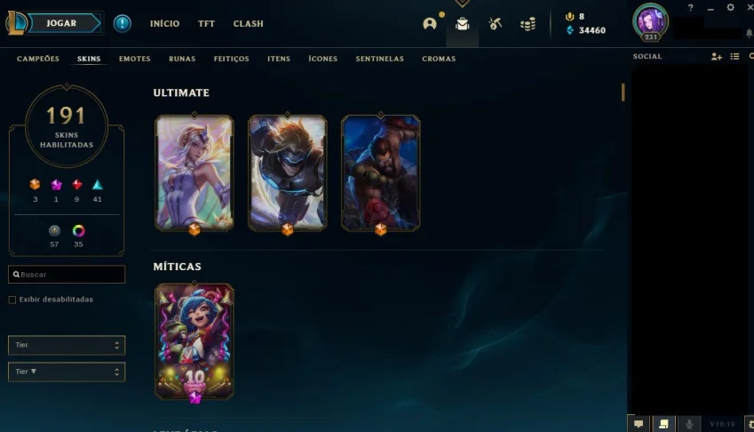 Conta LoL (Plat 2), 191 skins, todos os champ e 34k essência