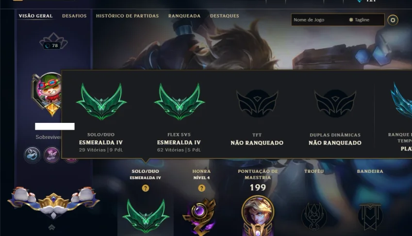 Esmeralda 4 com 80 Champs e 23 Skins +4 Vitoriosas