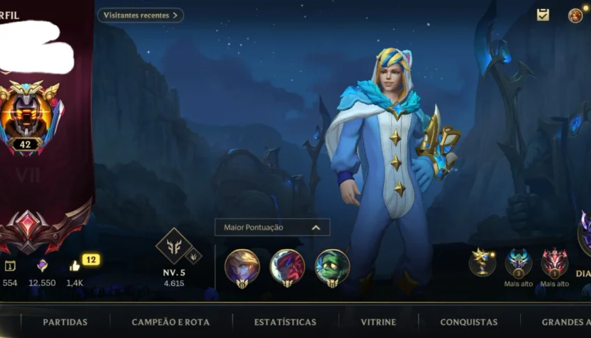 Conta wild rift com 54 skins, quase todos os campeões