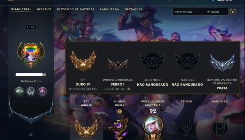 Unranked com 60 Champs e 5 Skins