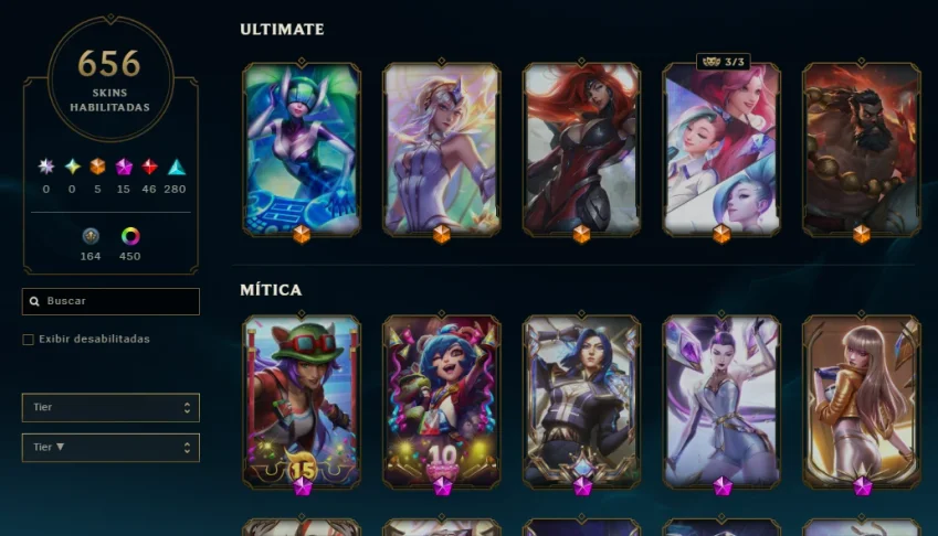 Conta LoL (MMR Mestre) lvl 1293 656 skins + Conta Valorant