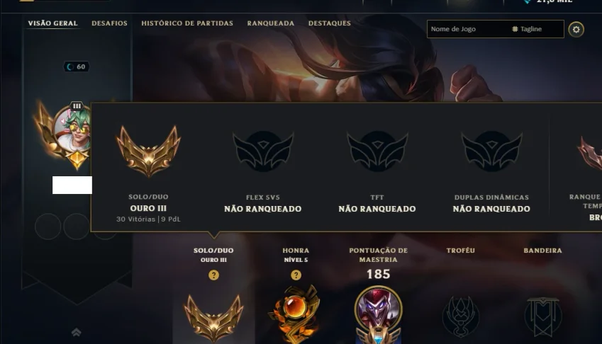 Ouro 3 com 40 Champs e 12 Skins