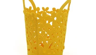 Cesta de Feltro com Alça e Recortes Florais - Cores