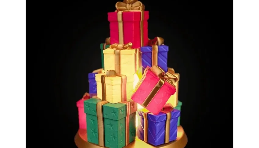 Árvore de Natal 3D com Presentes e Luz - 21cm