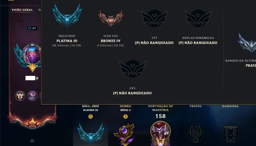 Platina 3 com 90 Champs e 68 Skins