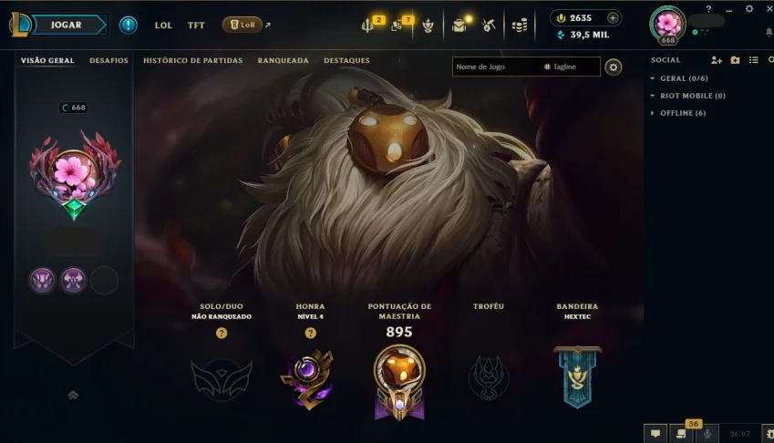 Conta League of Legends, ex mestre (2021), 252 skin+2635 RP