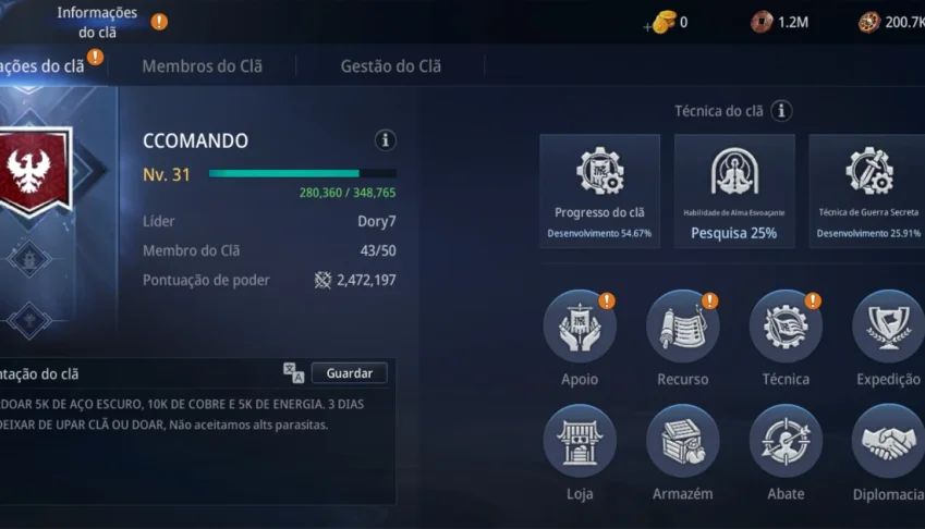 Clã mir4 lv 33 com bastante recurso