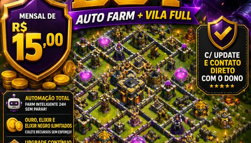 Clash Of Clans Bot: Auto Farm + Vila Full mensal de R$15,00