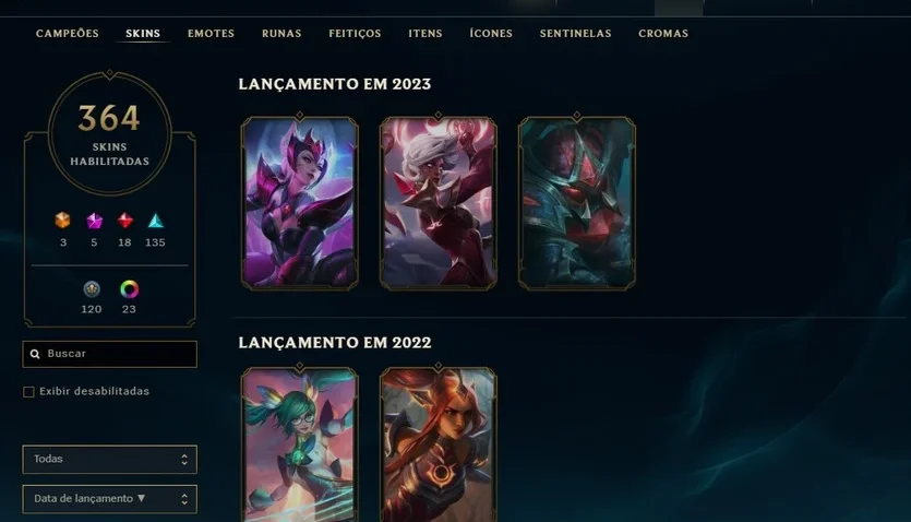 Conta lol 364 Skins ( 3 ultimate, kaisa e mf prestigio)