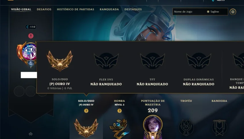 Ouro 4 com 65 Champs e 35 Skins ( MAIN ADC )