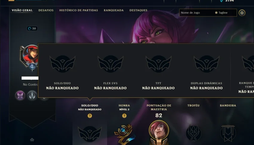Unranked com 20 Champs e 10 Skins