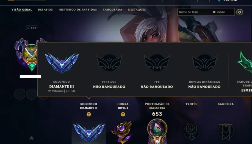 Diamante 3 com TODOS os Champs e 122 Skins (MID / ADC / JG)