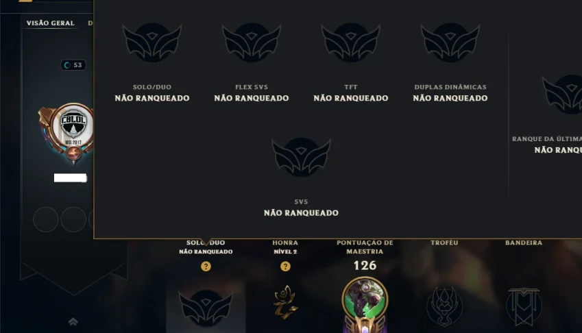 Unranked com 35 Champs e 10 Skins