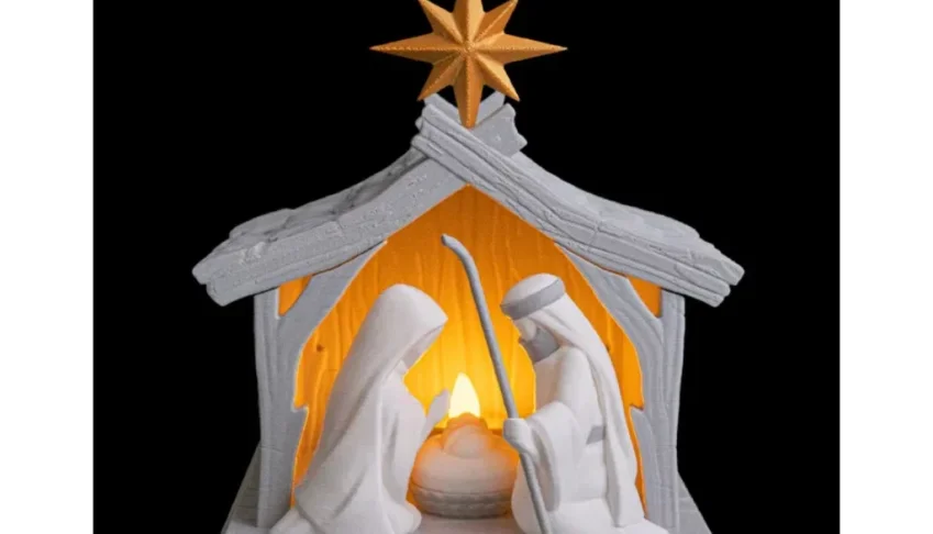 Luminária de Natal 3D Presépio Sagrada Família - 19cm
