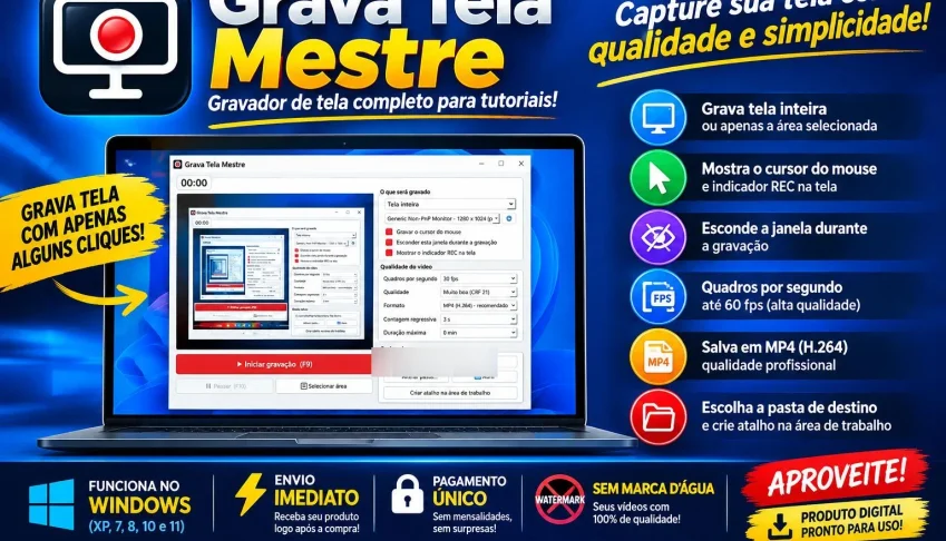 Grava Tela Mestre - Gravador de Tela de PC para Tutoriais