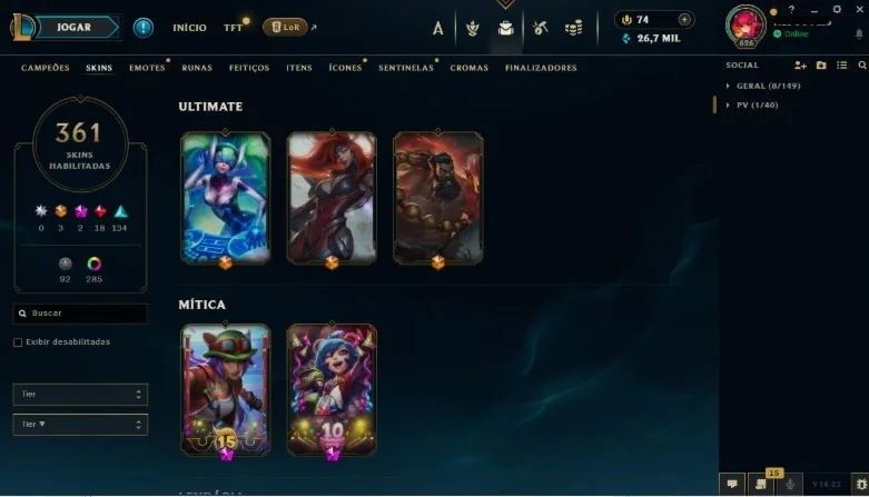 Conta Lol 100% Segura | Full Acesso | 361 Skins | Todos Camp
