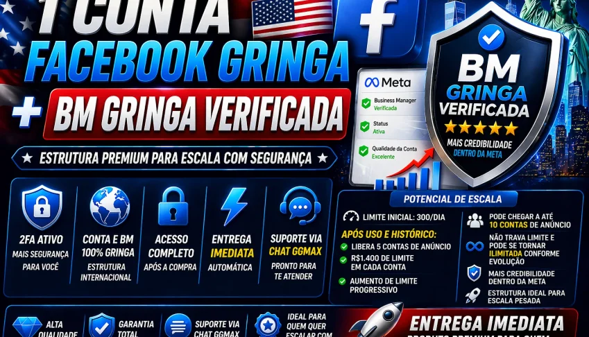 1 Conta Facebook Gringa + BM Gringa Verificada | 2FA Ativo