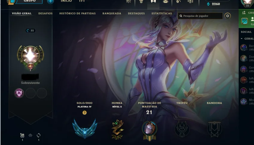 Conta Platina IV com MMR de Diamante Nv 35 1 Skin