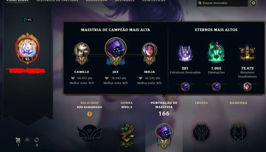 Conta lvl 95 unranked