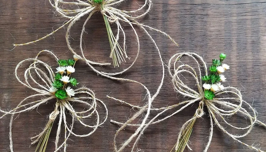 Laço de Juta com Flores Secas - Verde Oliva e Natural