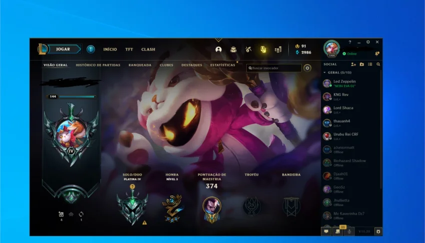 Conta lvl 114 / Platina 4 / 113 Skins