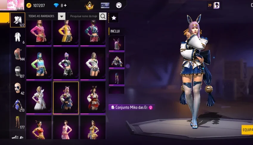 Conta Free Fire R$500 - 3 Miko + Sakura Naruto + Angelical