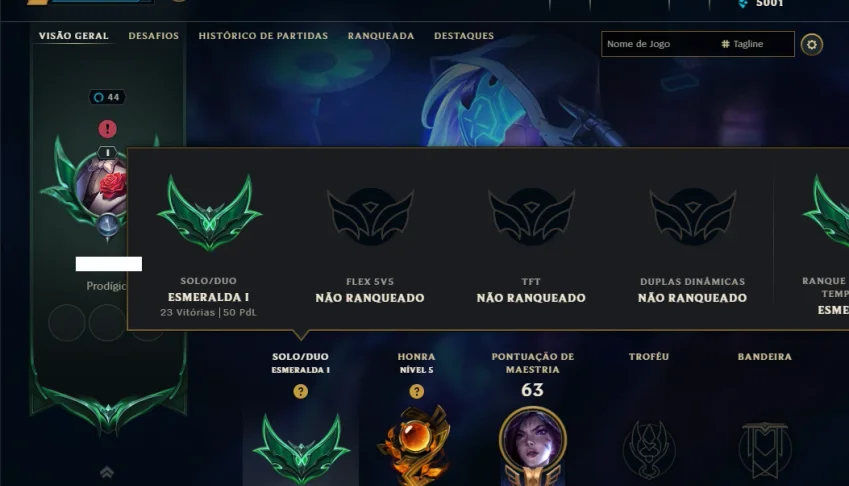 Esmeralda 1 com 85 Champs e 16 Skins