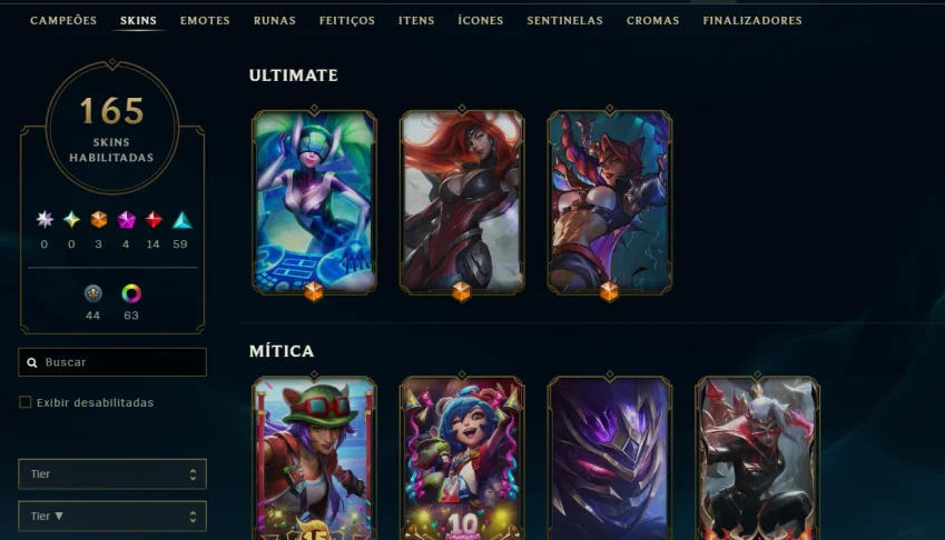 Conta lol Esmeralda 2 nv 605 + 165 skins 3 ultimate