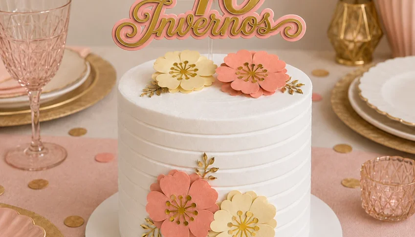 Topo de Bolo Invernos com Flores - Idades