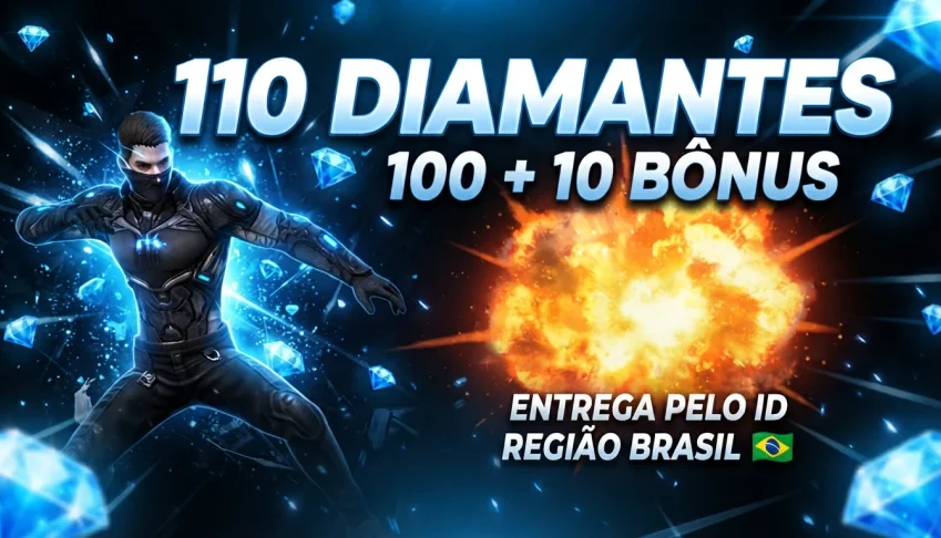 110 Diamantes Free Fire | 100 + 10 Bônus | Recarga por ID