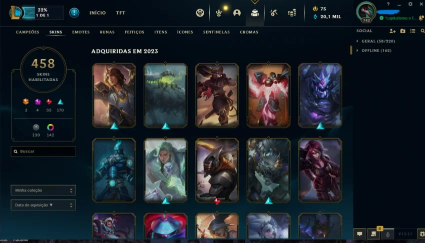 Conta lol nvl 742 mmr mestre